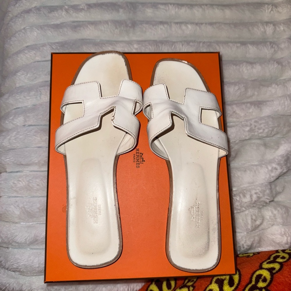 Hermes White Slide Sandals for Women